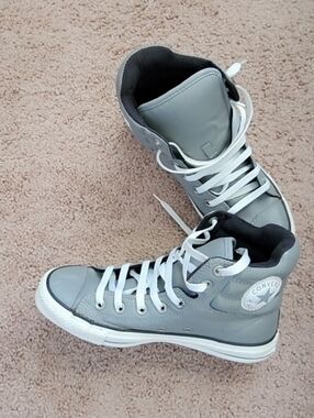 Leather Converse Gray and White High-Top Sneakers